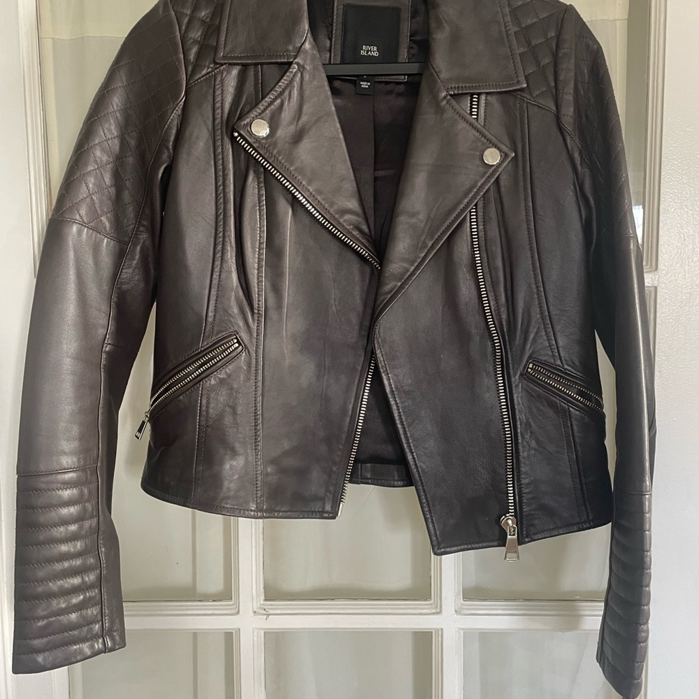 River Island Brown 100% Leather Biker Jacket